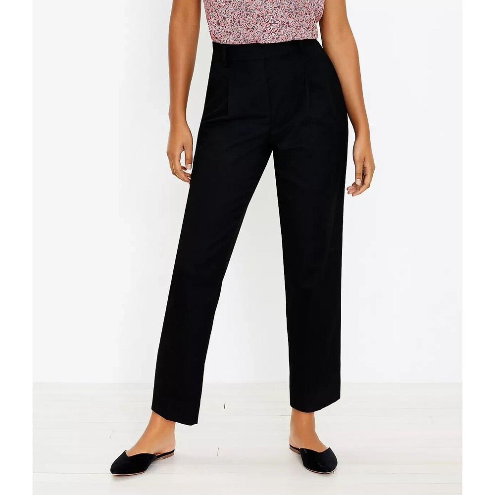LOFT Womens Size Large Pants Pull On Tapered in Brushed Flannel  Black Ankle NEW